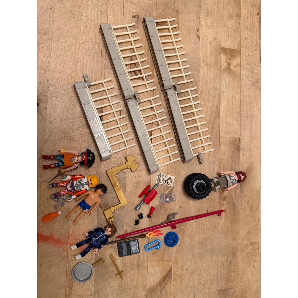 Playmobil Mixed Figure and Accessory Lot Pirate Diver Swimmer Fencing Tire Tools